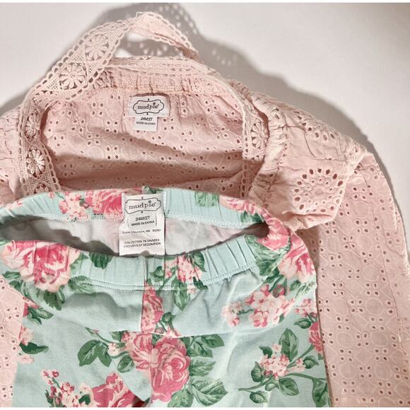 Mud Pie SET Toddler Girl TWO Outfits Pink Blue Flowers Gingham 24 Months/2T EUC - Picture 9 of 9